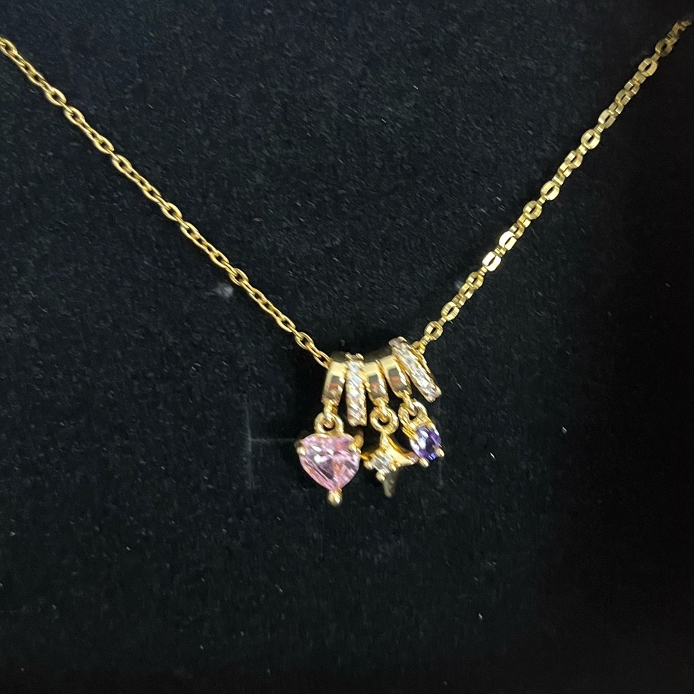 Add on + 8 🩷 Elegant Gold Necklace with Pink and Purple Charms